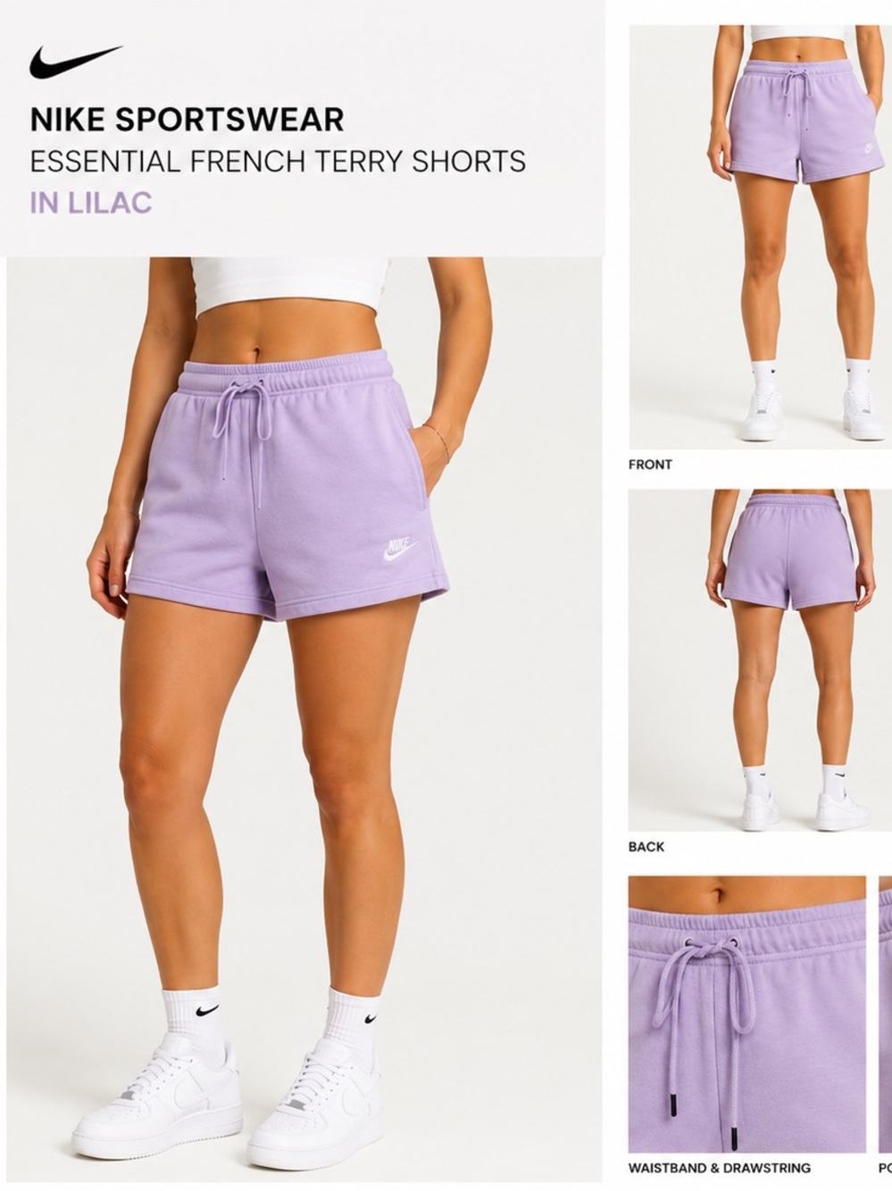 Nike Sportswear Essential French Terry Shorts in Lilac | Size XS